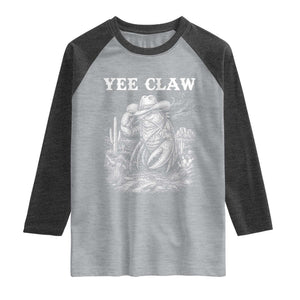 Yee Claw Lobster Raglan Shirt Funny Crawfish Western Meme TS14 Heather Gray Heather Charcoal Print Your Wear