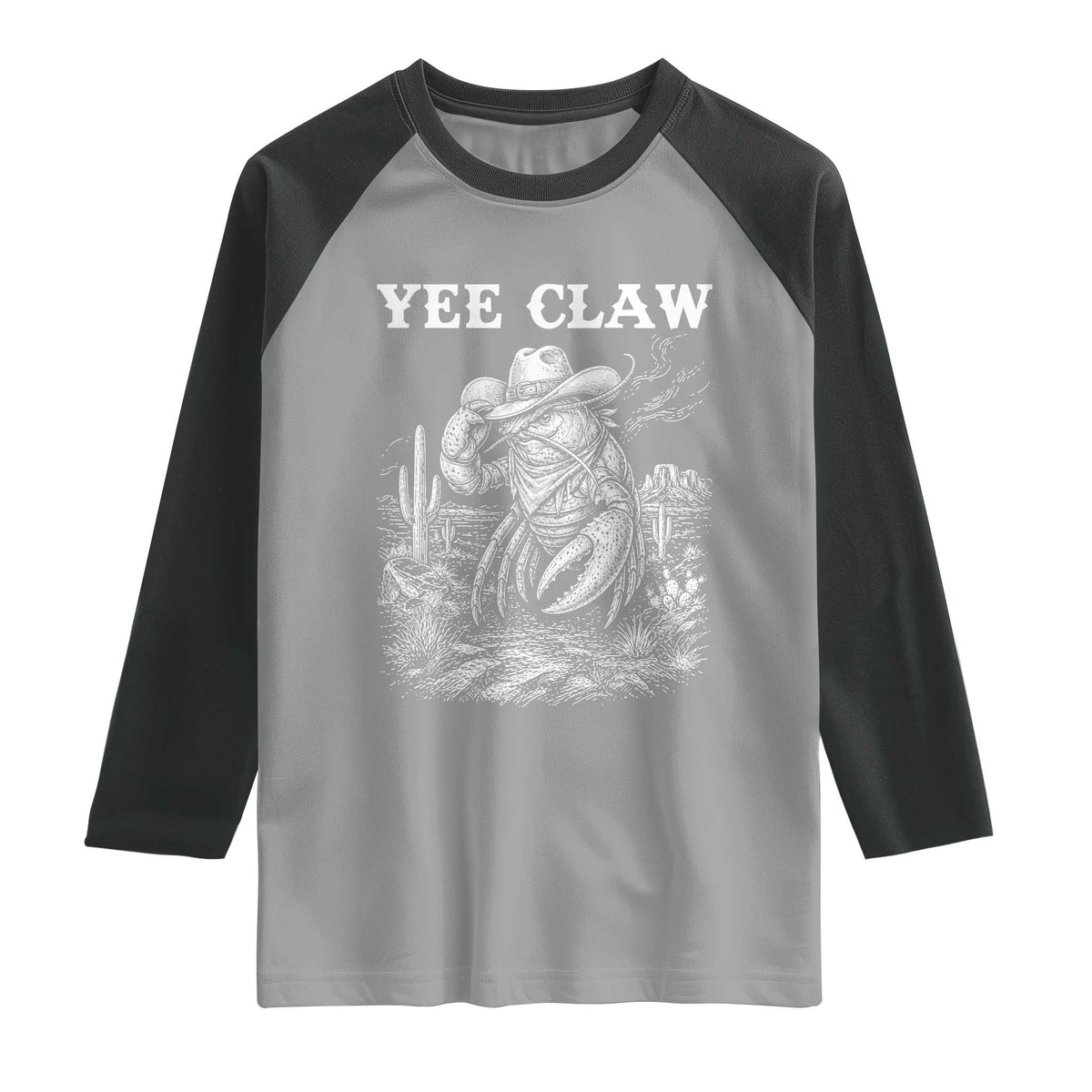 Yee Claw Lobster Raglan Shirt Funny Crawfish Western Meme TS14 Sport Gray Black Print Your Wear