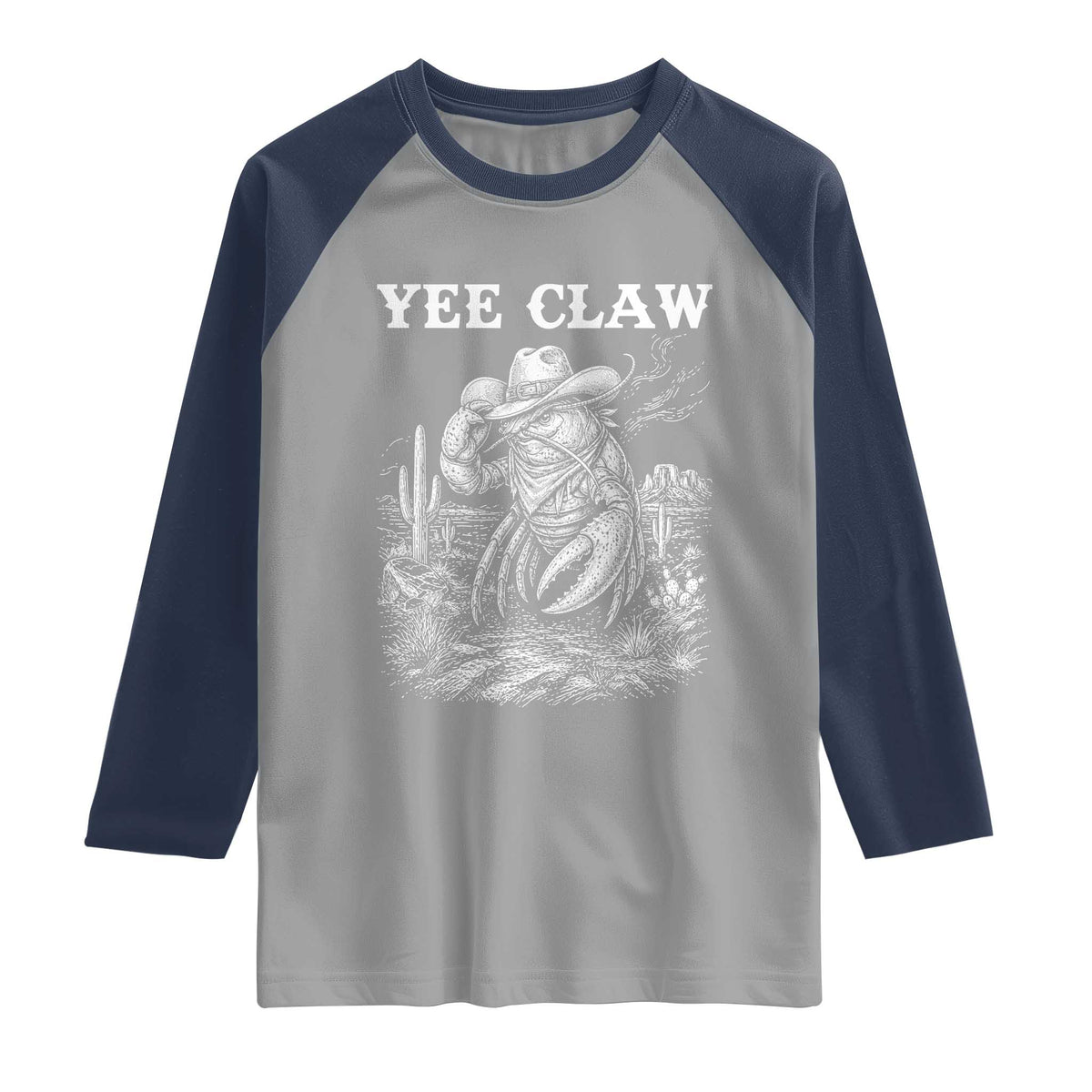 Yee Claw Lobster Raglan Shirt Funny Crawfish Western Meme TS14 Sport Gray Navy Print Your Wear