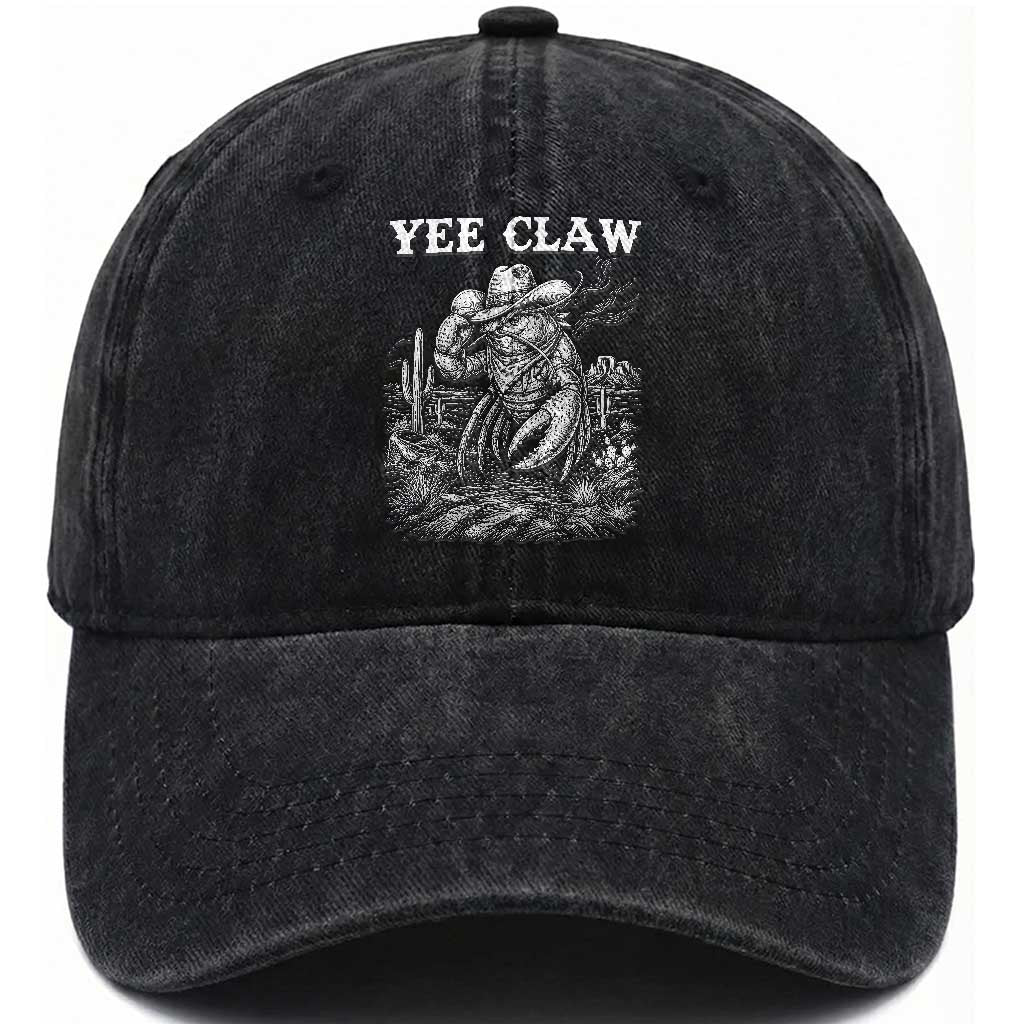 Yee Claw Lobster Washed Cotton Baseball Cap Funny Crawfish Western Meme TS14 Print Your Wear