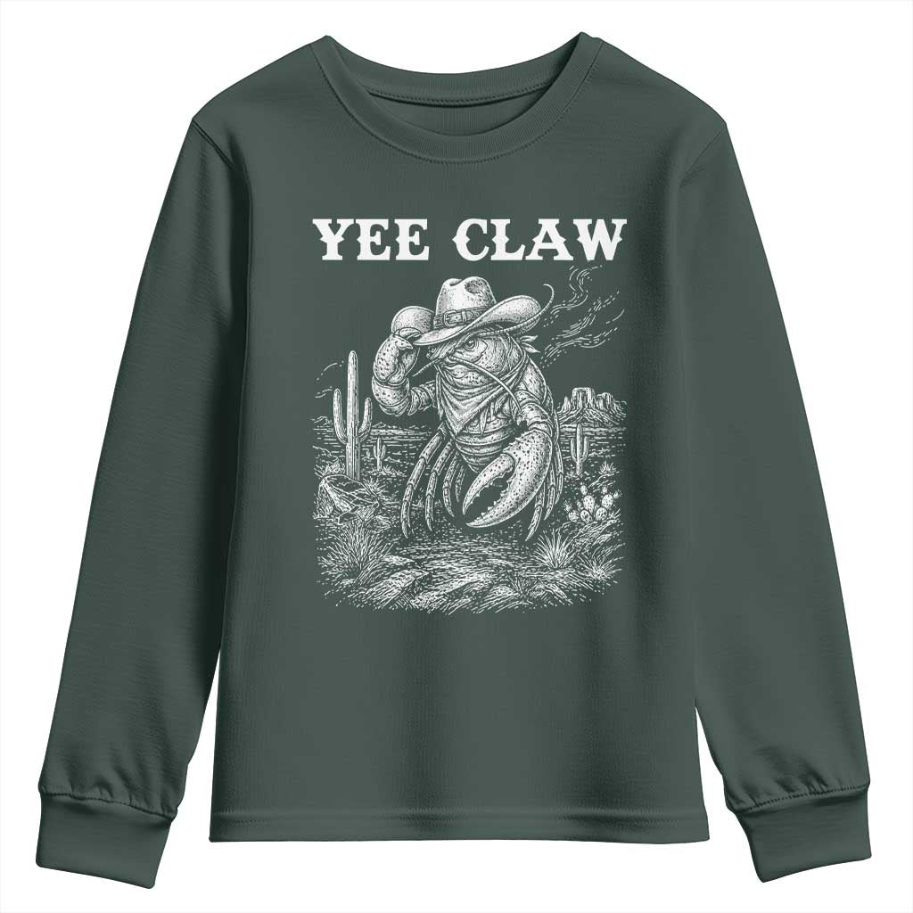 Yee Claw Lobster Youth Sweatshirt Funny Crawfish Western Meme TS14 Dark Forest Green Print Your Wear