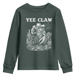 Yee Claw Lobster Youth Sweatshirt Funny Crawfish Western Meme TS14 Dark Forest Green Print Your Wear