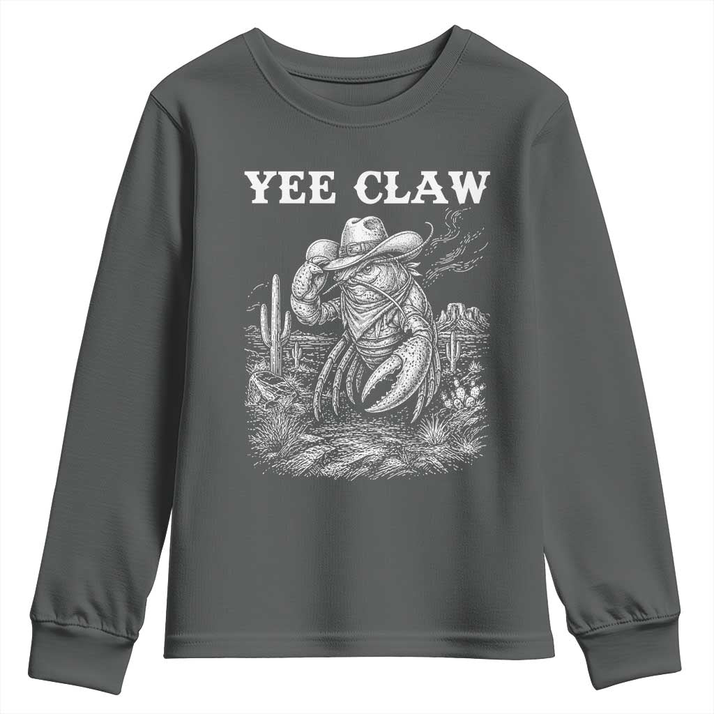 Yee Claw Lobster Youth Sweatshirt Funny Crawfish Western Meme TS14 Dark Heather Print Your Wear