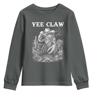 Yee Claw Lobster Youth Sweatshirt Funny Crawfish Western Meme TS14 Dark Heather Print Your Wear