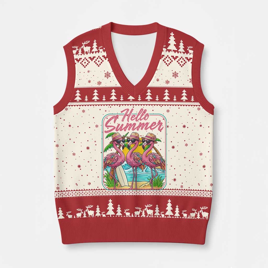 Summer Flamingo Pink V-Neck Knit Sweater Vest Tropical Palm Tree Beach Vacation TS14 Beige Red Print Your Wear