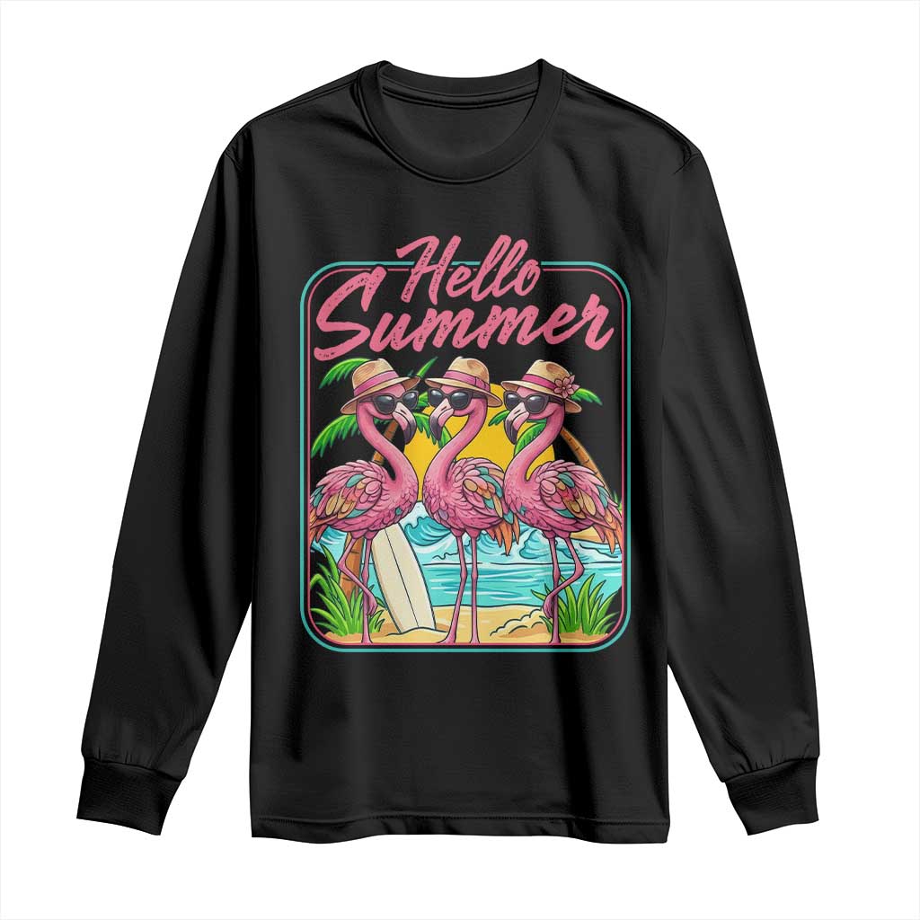 Summer Flamingo Pink Long Sleeve Shirt Tropical Palm Tree Beach Vacation TS14 Black Print Your Wear