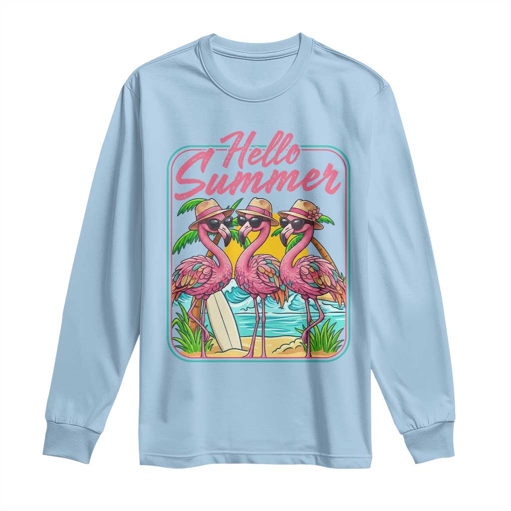 Summer Flamingo Pink Long Sleeve Shirt Tropical Palm Tree Beach Vacation TS14 Light Blue Print Your Wear