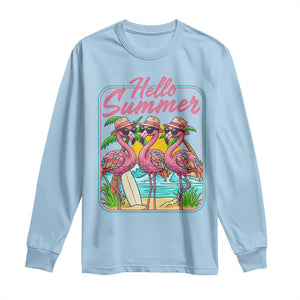 Summer Flamingo Pink Long Sleeve Shirt Tropical Palm Tree Beach Vacation TS14 Light Blue Print Your Wear