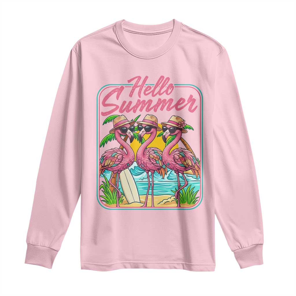 Summer Flamingo Pink Long Sleeve Shirt Tropical Palm Tree Beach Vacation TS14 Light Pink Print Your Wear