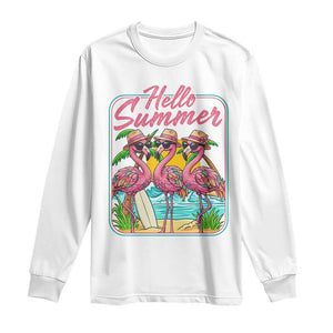 Summer Flamingo Pink Long Sleeve Shirt Tropical Palm Tree Beach Vacation TS14 White Print Your Wear