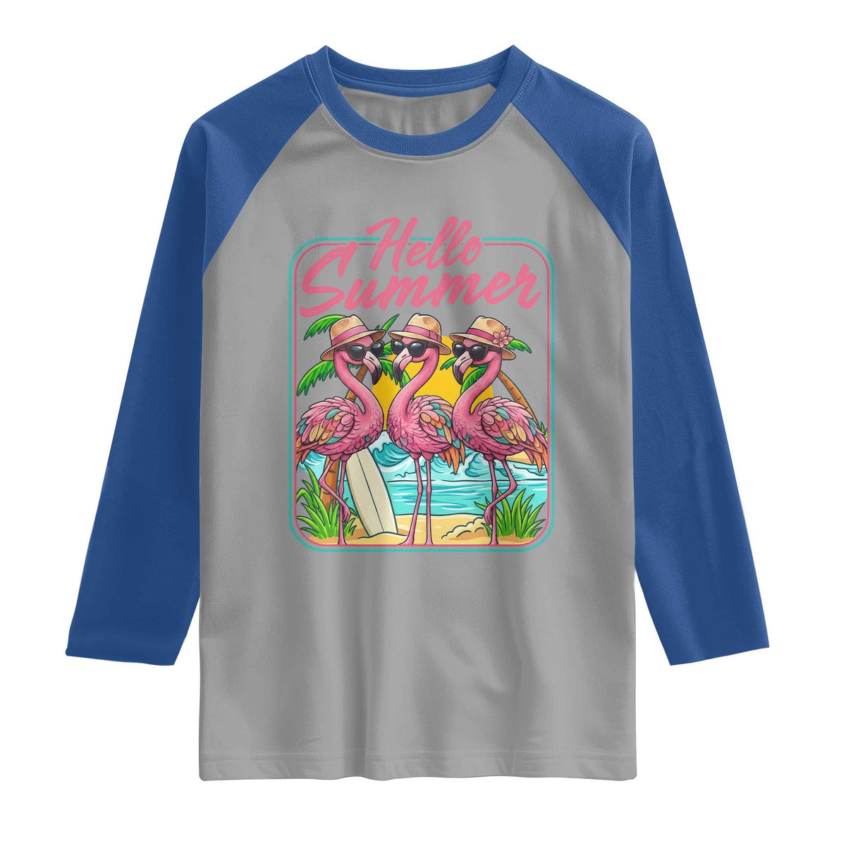Summer Flamingo Pink Raglan Shirt Tropical Palm Tree Beach Vacation TS14 Sport Gray Royal Print Your Wear