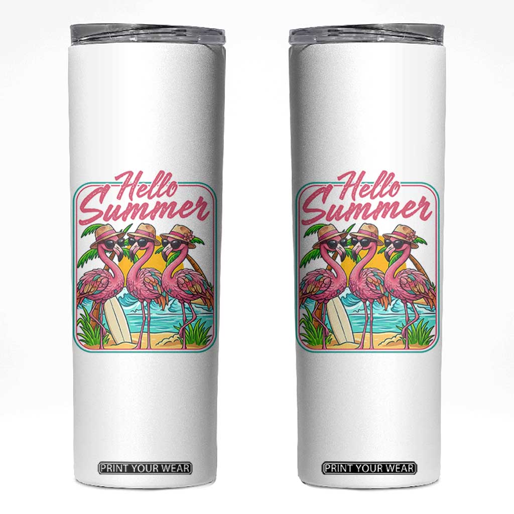 Summer Flamingo Pink Skinny Tumbler Tropical Palm Tree Beach Vacation TS14 White Print Your Wear