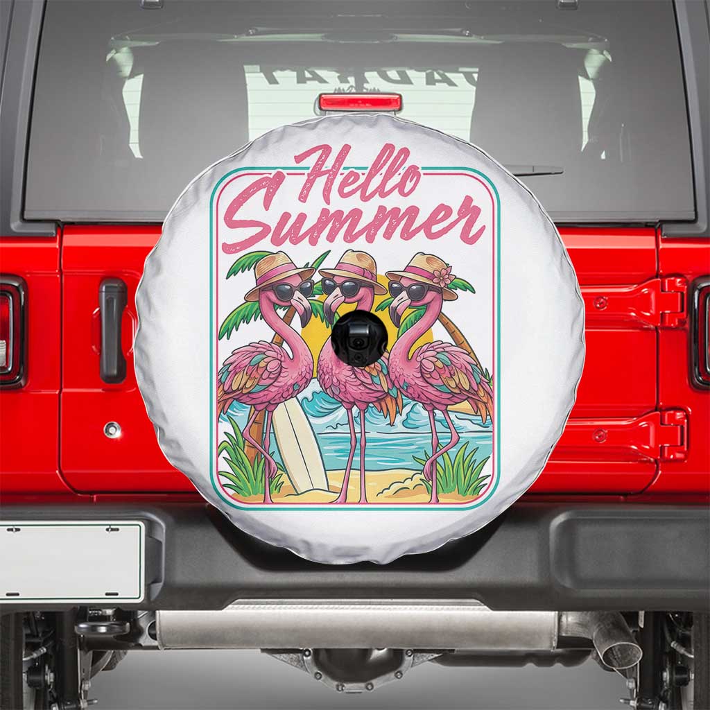 Summer Flamingo Pink Spare Tire Cover Tropical Palm Tree Beach Vacation TS14 White Print Your Wear