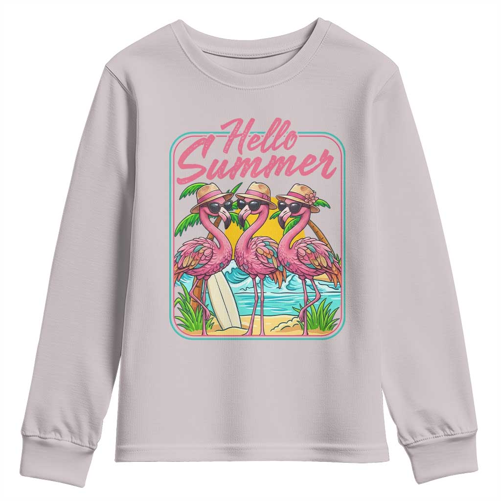 Summer Flamingo Pink Youth Sweatshirt Tropical Palm Tree Beach Vacation TS14 Ice Gray Print Your Wear