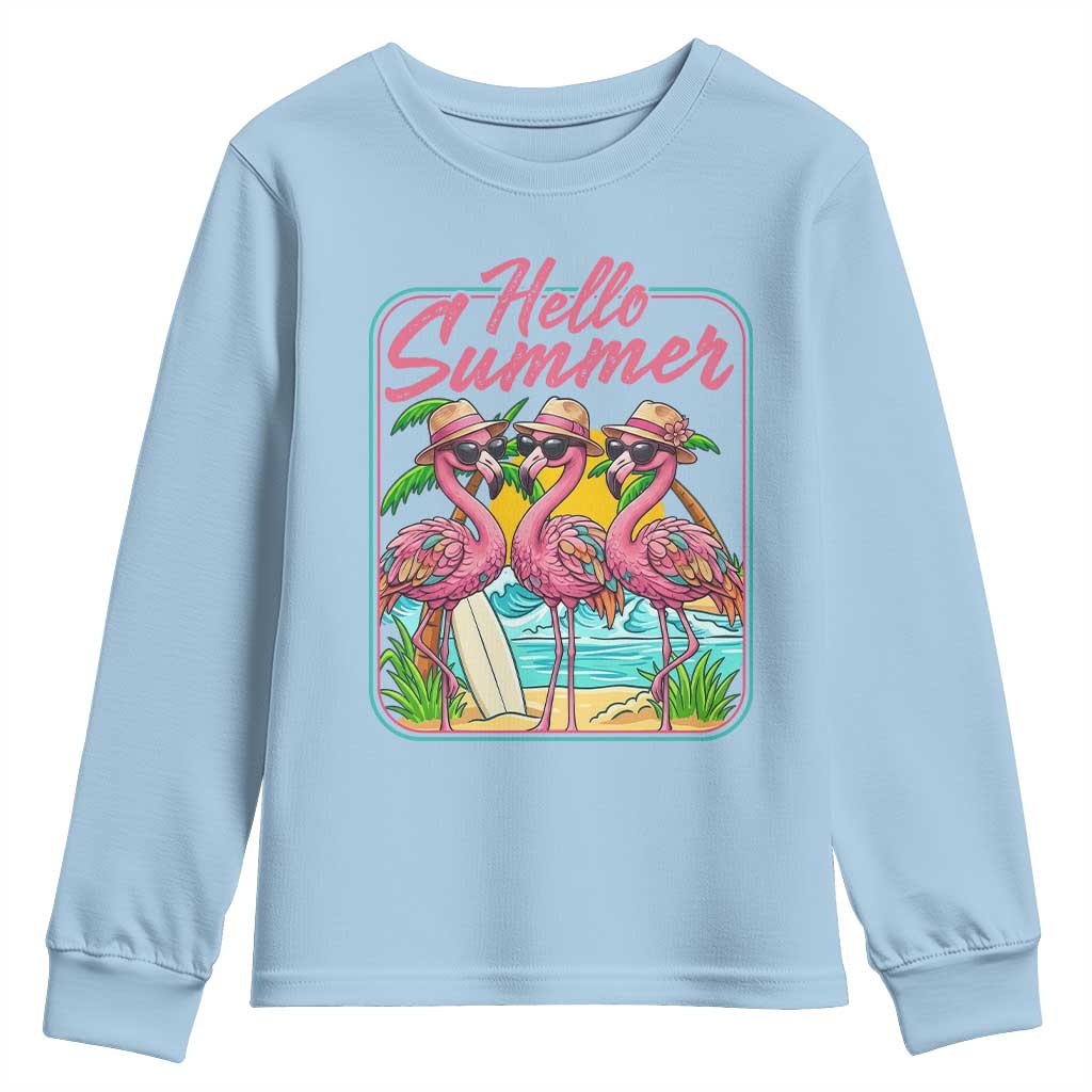 Summer Flamingo Pink Youth Sweatshirt Tropical Palm Tree Beach Vacation TS14 Light Blue Print Your Wear