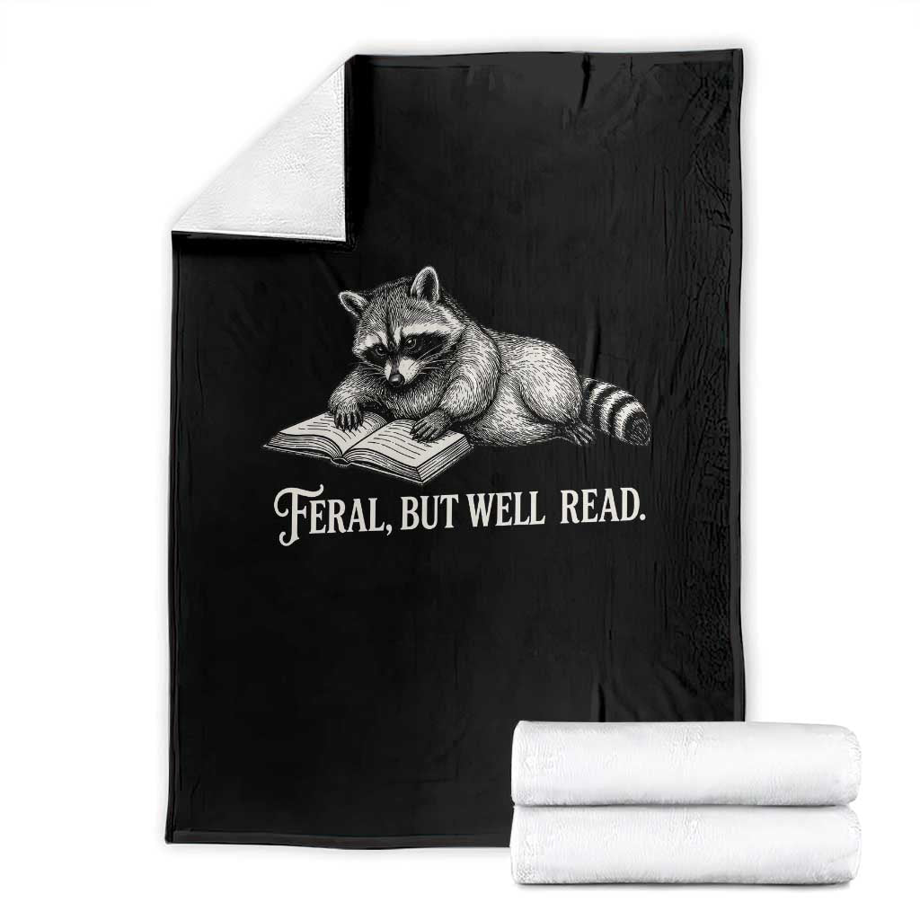 Feral But Well Read Throw Blanket Funny Raccoon Reading Book Lover TS14 Black Print Your Wear