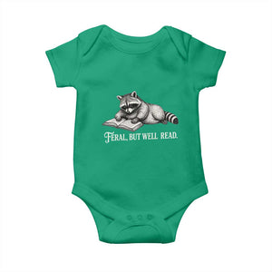 Feral But Well Read Baby Onesie Funny Raccoon Reading Book Lover TS14 Irish Green Print Your Wear
