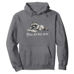 Feral But Well Read Hoodie Funny Raccoon Reading Book Lover TS14 Charcoal Print Your Wear