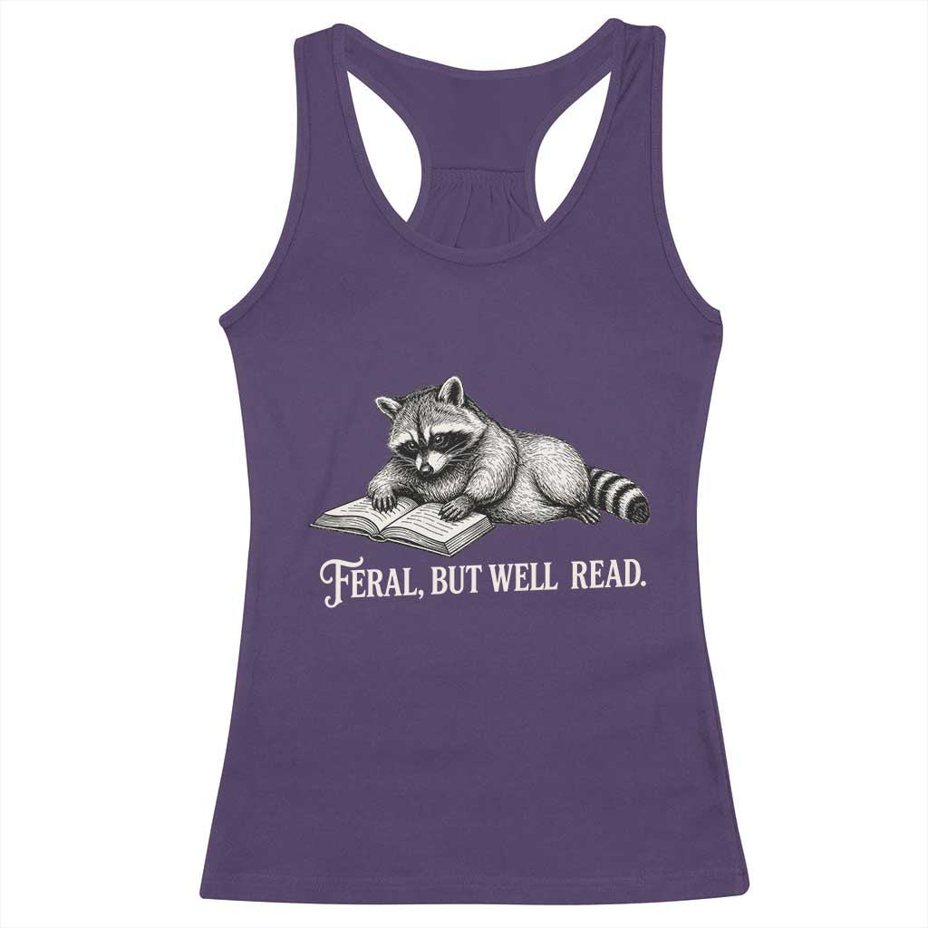 Feral But Well Read Racerback Tank Top Funny Raccoon Reading Book Lover TS14 Purple Print Your Wear