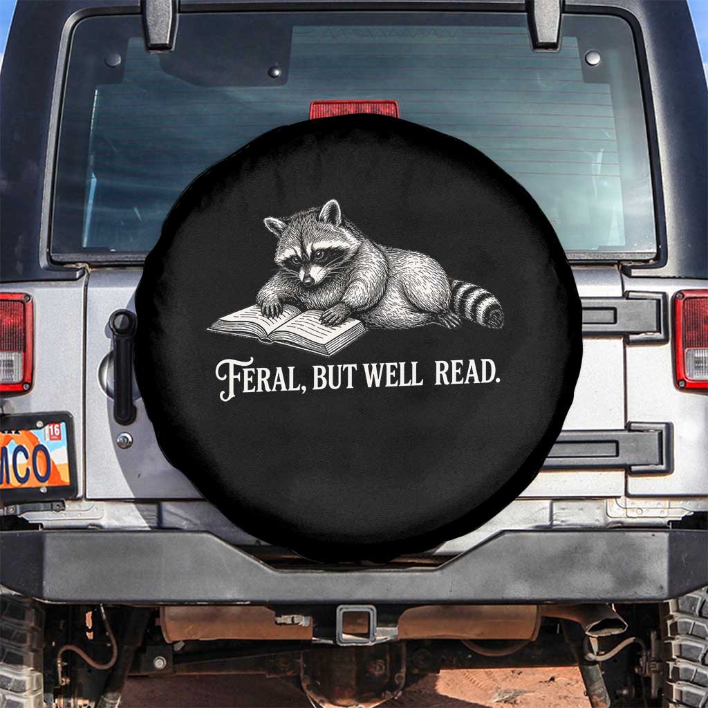 Feral But Well Read Spare Tire Cover Funny Raccoon Reading Book Lover TS14 No hole Black Print Your Wear