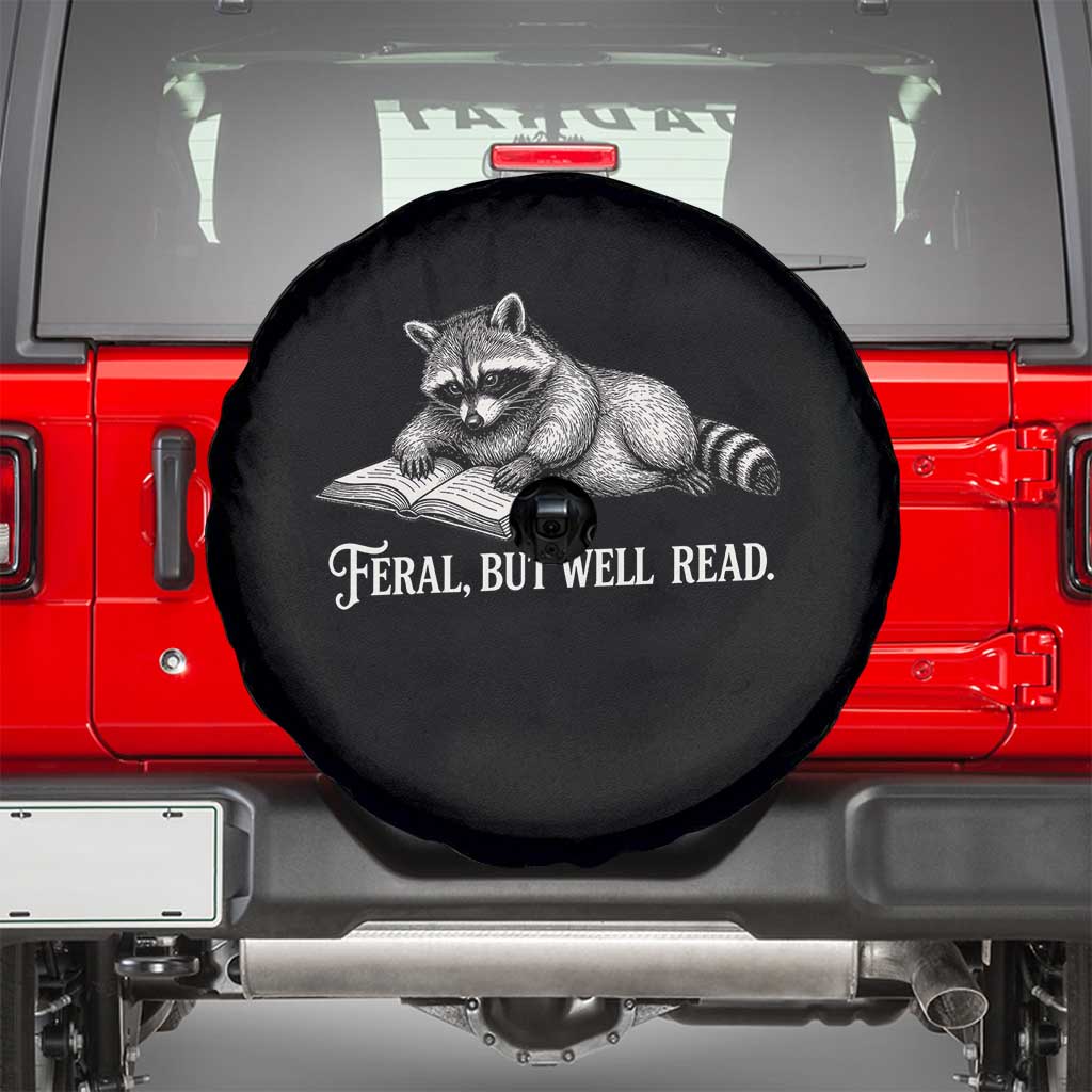 Feral But Well Read Spare Tire Cover Funny Raccoon Reading Book Lover TS14 Black Print Your Wear