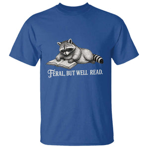 Feral But Well Read T Shirt Funny Raccoon Reading Book Lover TS14 Royal Blue Print Your Wear