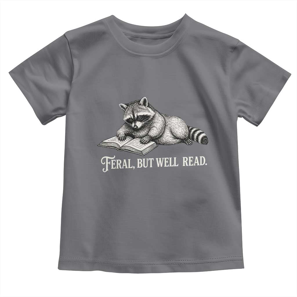 Feral But Well Read Toddler T Shirt Funny Raccoon Reading Book Lover TS14 Charcoal Print Your Wear