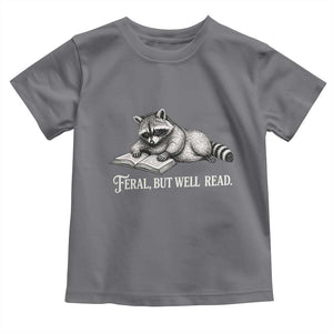 Feral But Well Read Toddler T Shirt Funny Raccoon Reading Book Lover TS14 Charcoal Print Your Wear
