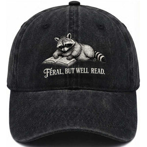 Feral But Well Read Washed Cotton Baseball Cap Funny Raccoon Reading Book Lover TS14 Print Your Wear