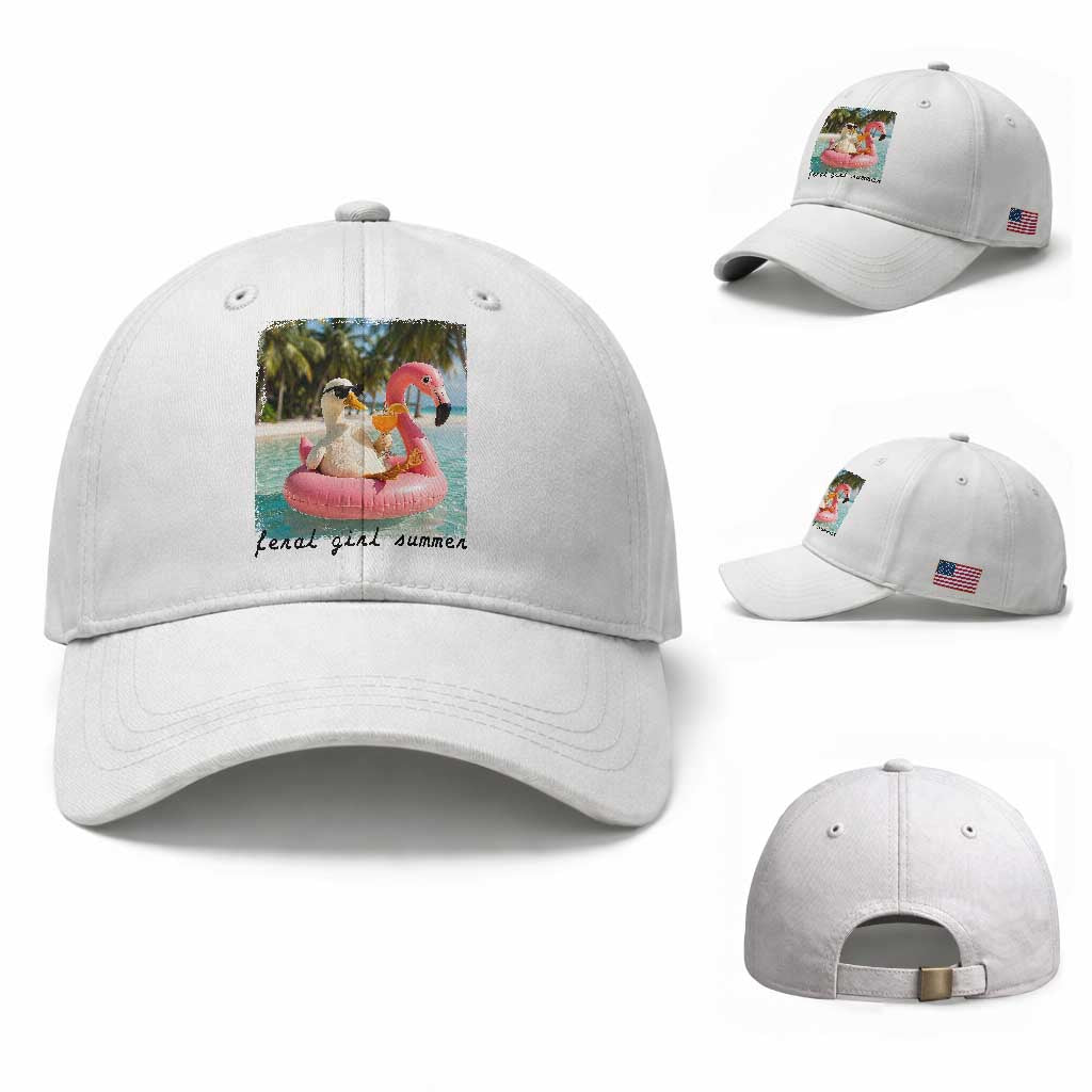 Feral Girl Summer Baseball Cap Silly Goose Summer Beach Meme TS14 Baseball Cap Universal Fit White Print Your Wear