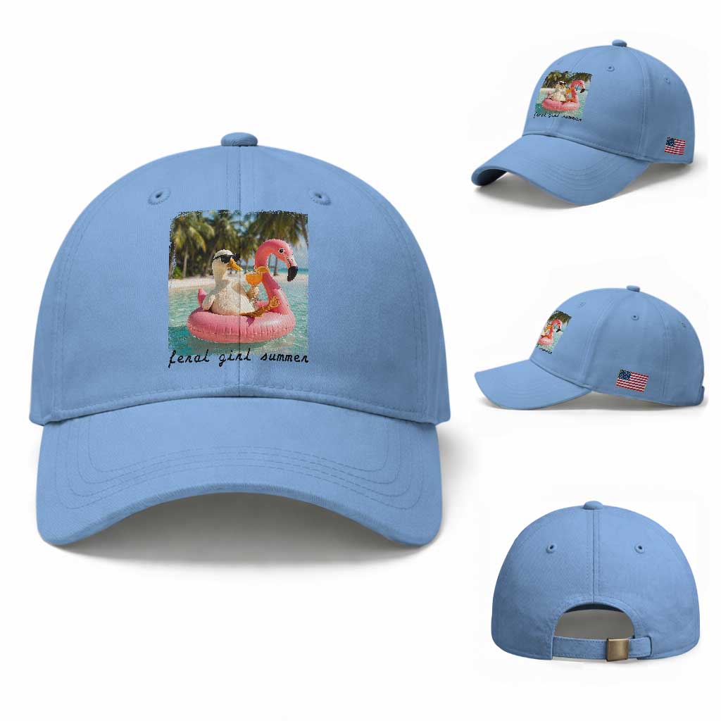 Feral Girl Summer Baseball Cap Silly Goose Summer Beach Meme TS14 Baseball Cap Universal Fit Light Blue Print Your Wear
