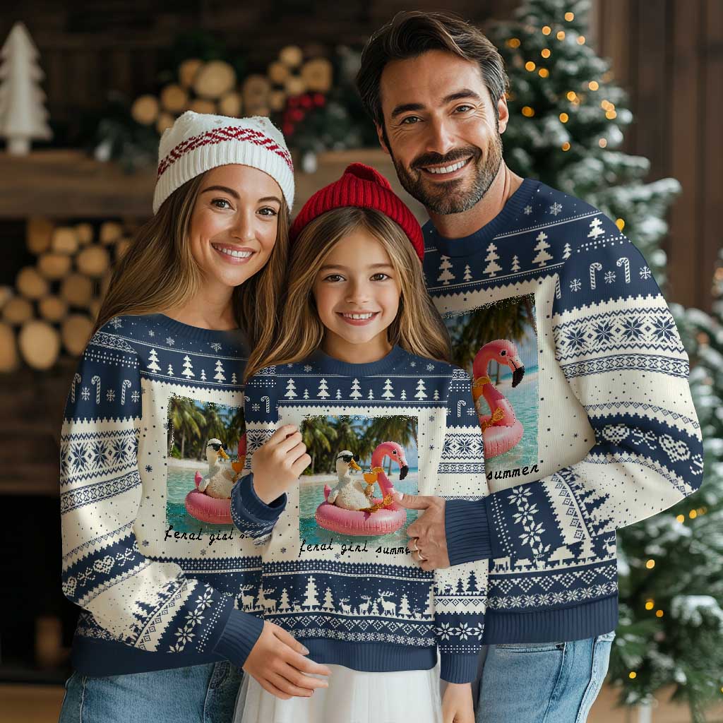 Feral Girl Summer Ugly Christmas Sweater Silly Goose Summer Beach Meme TS14 Beige Navy Print Your Wear