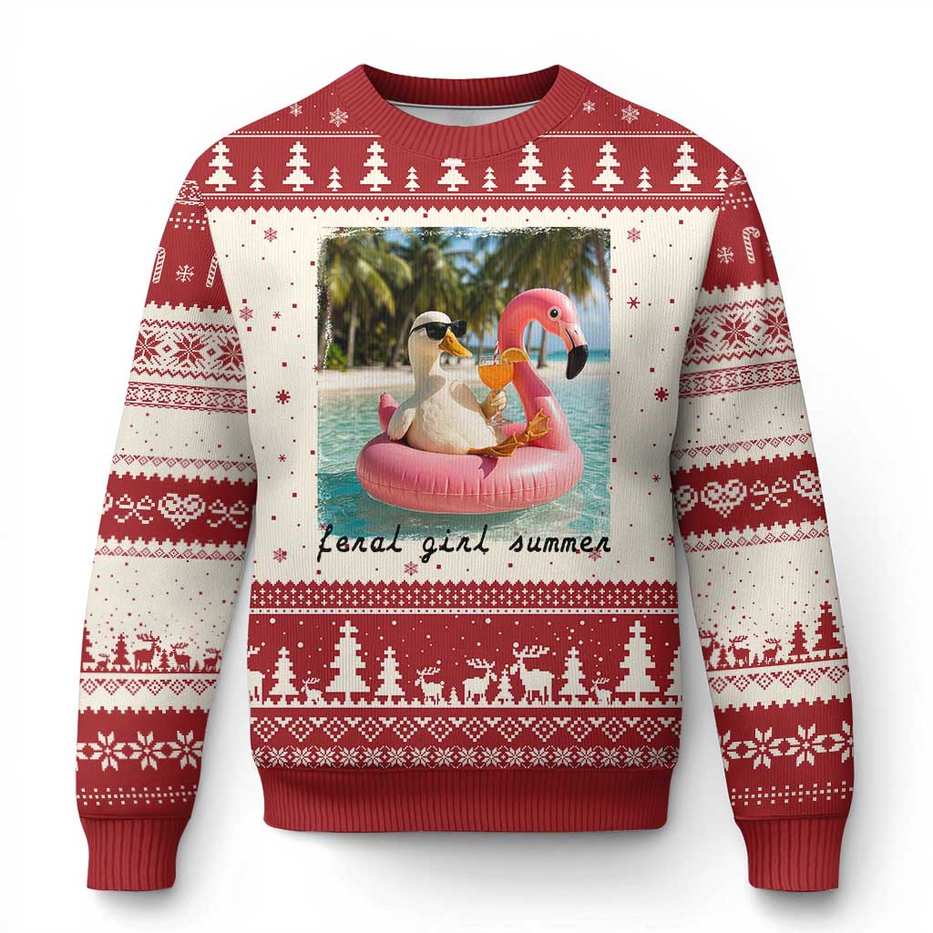 Feral Girl Summer Ugly Christmas Sweater Silly Goose Summer Beach Meme TS14 Beige Red Print Your Wear
