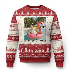 Feral Girl Summer Ugly Christmas Sweater Silly Goose Summer Beach Meme TS14 Beige Red Print Your Wear