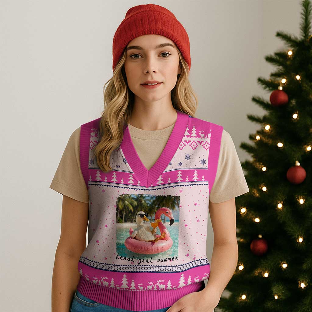 Feral Girl Summer V-Neck Knit Sweater Vest Silly Goose Summer Beach Meme TS14 Hot Pink Print Your Wear