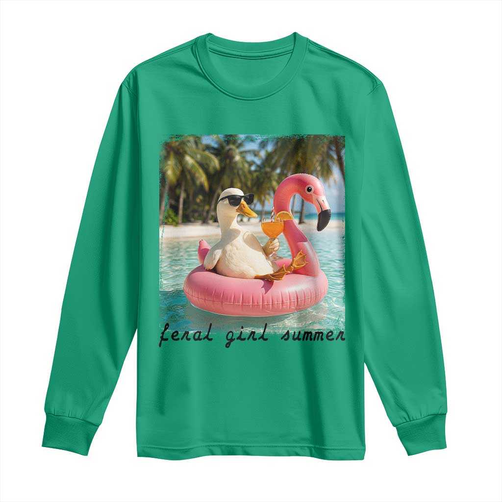 Feral Girl Summer Long Sleeve Shirt Silly Goose Summer Beach Meme TS14 Irish Green Print Your Wear
