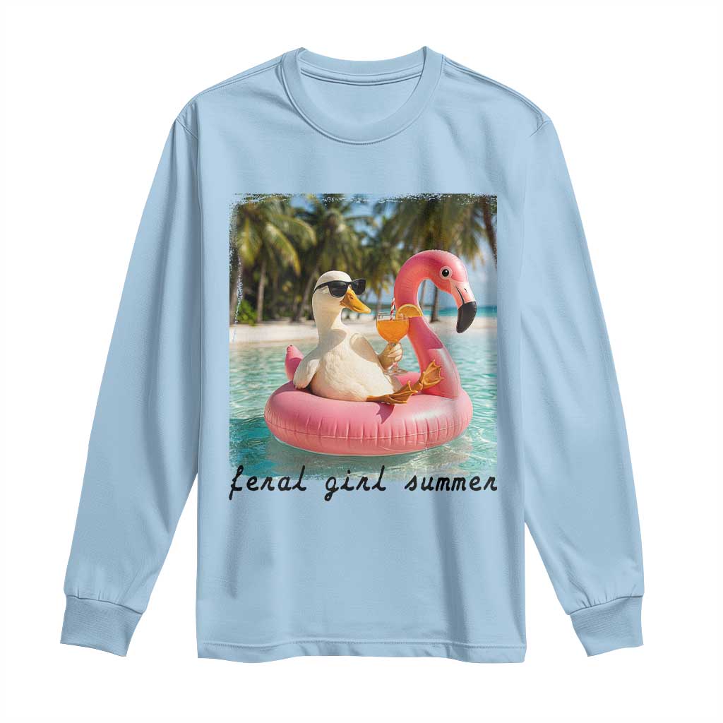 Feral Girl Summer Long Sleeve Shirt Silly Goose Summer Beach Meme TS14 Light Blue Print Your Wear