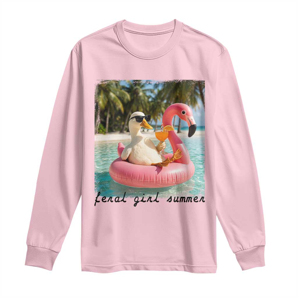 Feral Girl Summer Long Sleeve Shirt Silly Goose Summer Beach Meme TS14 Light Pink Print Your Wear