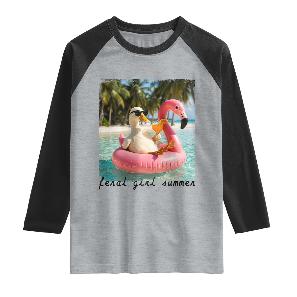 Feral Girl Summer Raglan Shirt Silly Goose Summer Beach Meme TS14 Heather Gray Black Print Your Wear