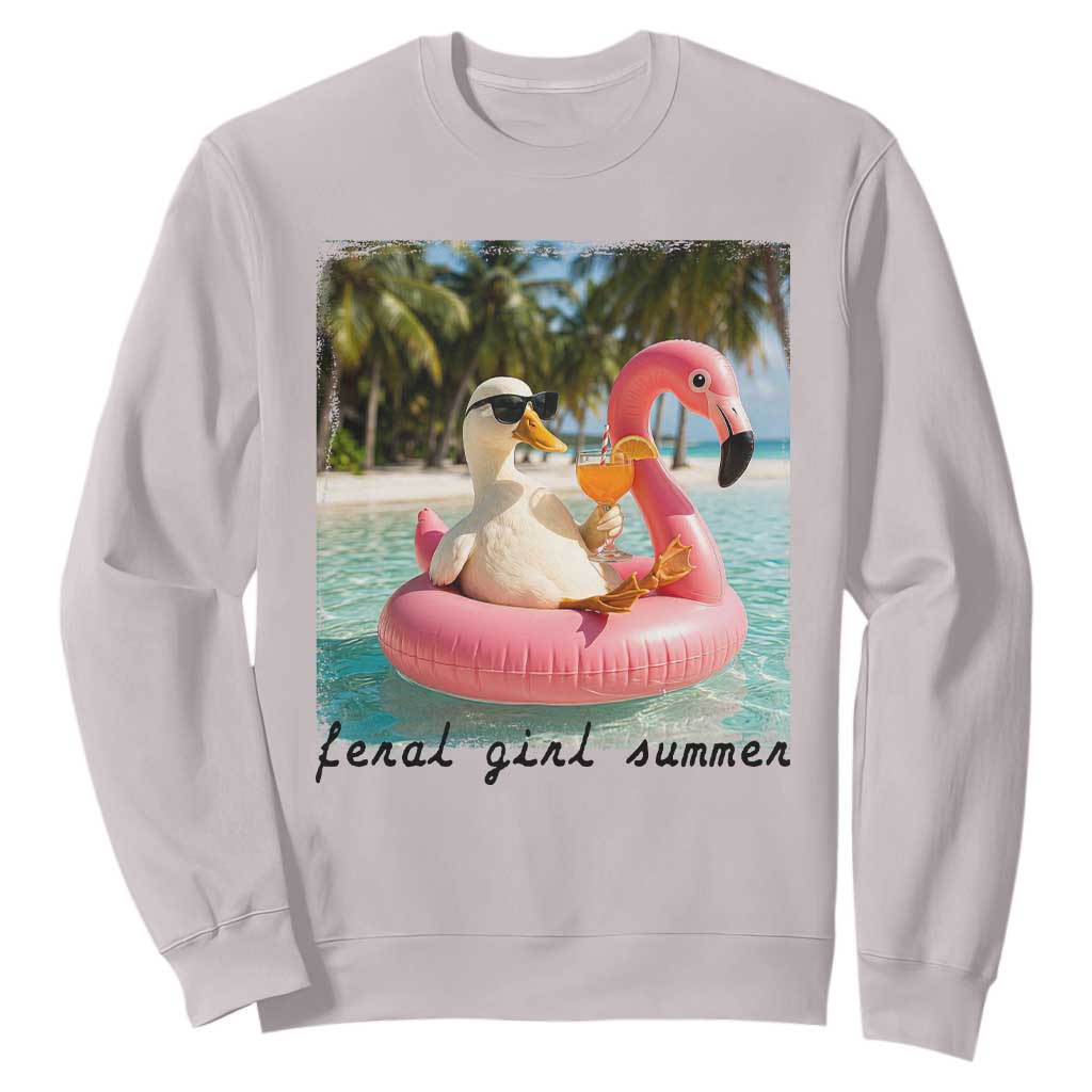 Feral Girl Summer Sweatshirt Silly Goose Summer Beach Meme TS14 Ice Gray Print Your Wear