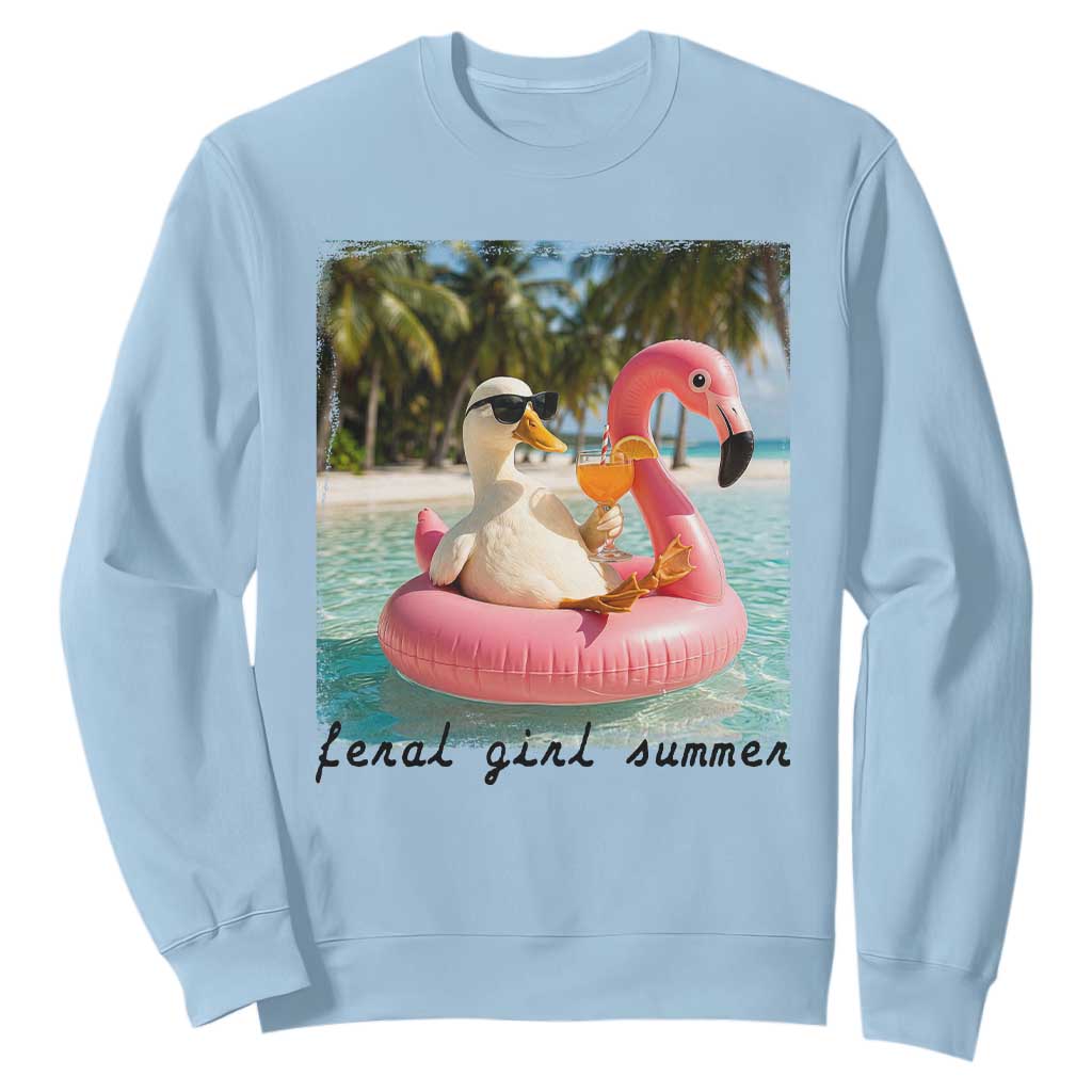 Feral Girl Summer Sweatshirt Silly Goose Summer Beach Meme TS14 Light Blue Print Your Wear