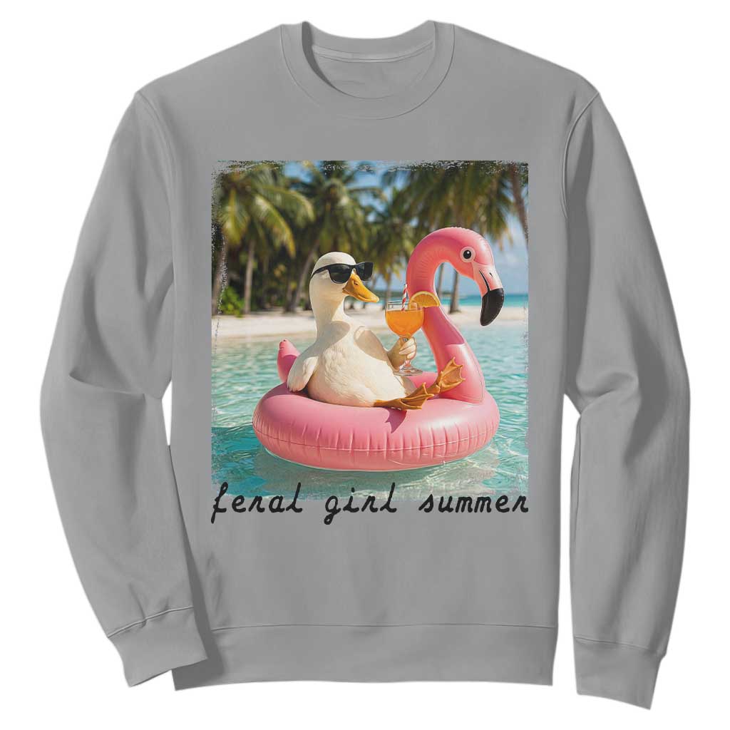 Feral Girl Summer Sweatshirt Silly Goose Summer Beach Meme TS14 Sport Gray Print Your Wear