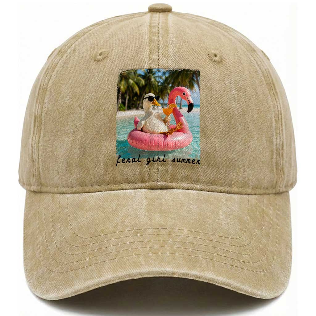 Feral Girl Summer Washed Cotton Baseball Cap Silly Goose Summer Beach Meme TS14 Print Your Wear