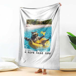 I Live Here Now Raccoon Throw Blanket Funny Summer Vacation Meme TS14 Print Your Wear