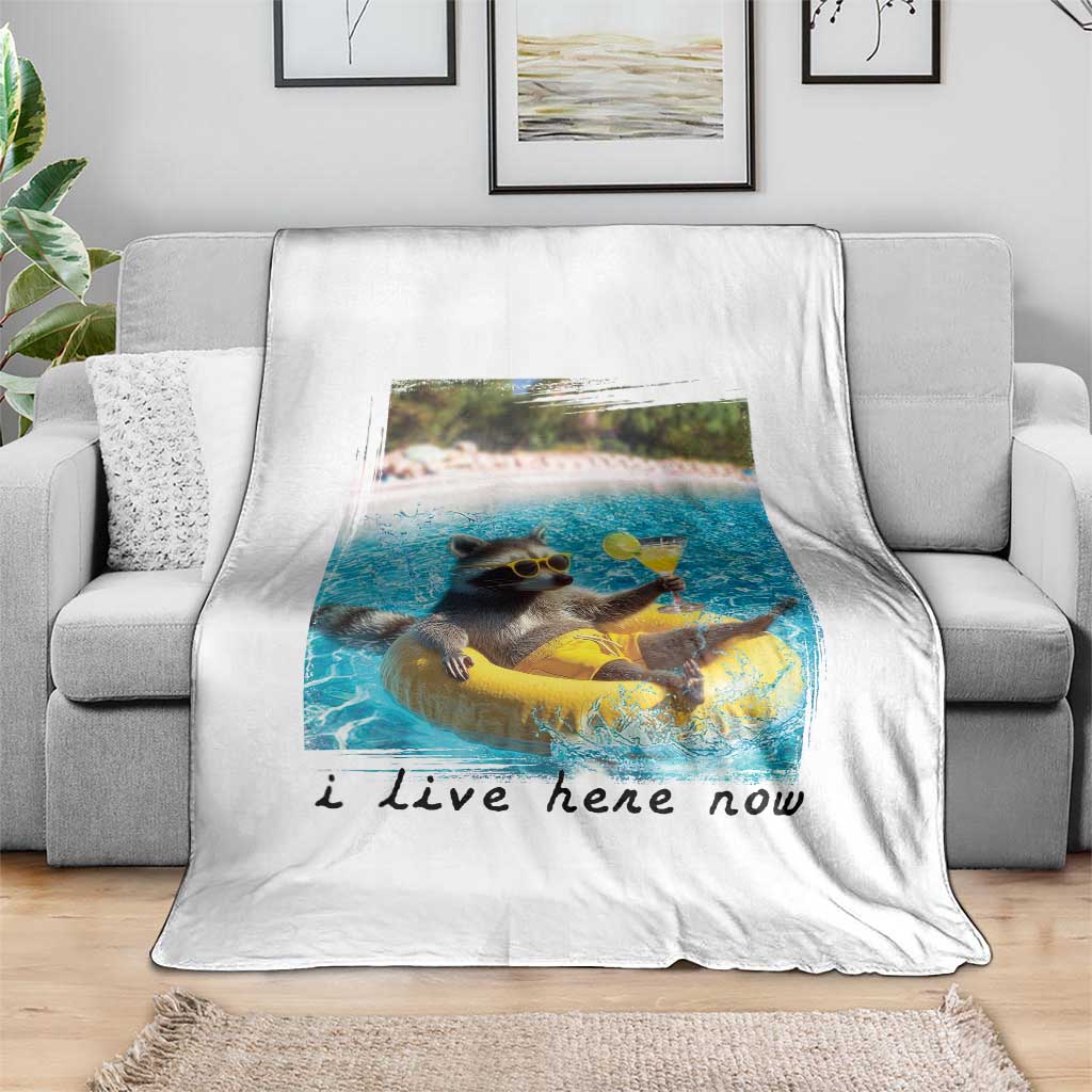 I Live Here Now Raccoon Throw Blanket Funny Summer Vacation Meme TS14 Print Your Wear