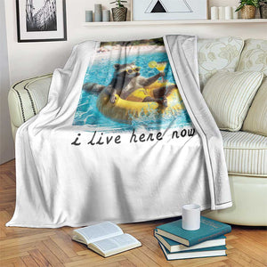 I Live Here Now Raccoon Throw Blanket Funny Summer Vacation Meme TS14 Print Your Wear