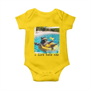 I Live Here Now Raccoon Baby Onesie Funny Summer Vacation Meme TS14 Daisy Print Your Wear