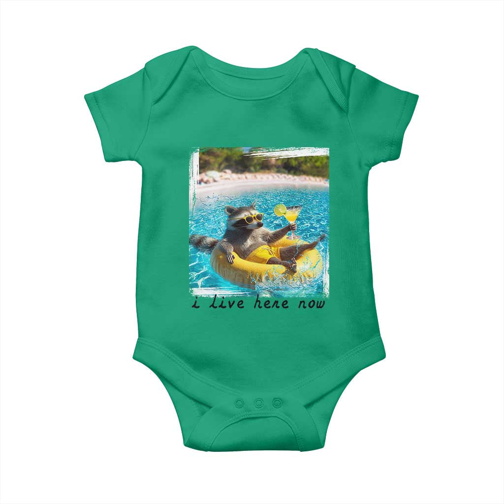 I Live Here Now Raccoon Baby Onesie Funny Summer Vacation Meme TS14 Irish Green Print Your Wear