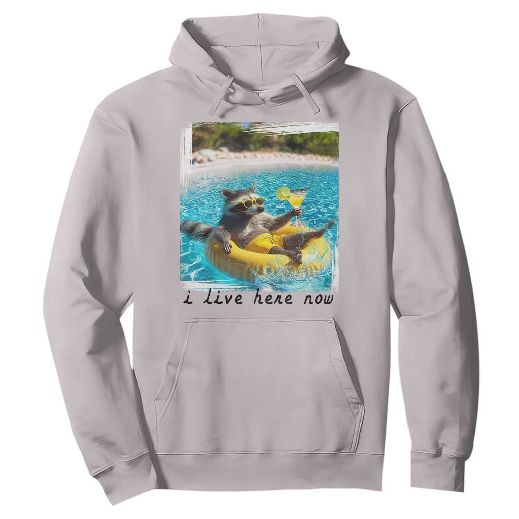 I Live Here Now Raccoon Hoodie Funny Summer Vacation Meme TS14 Ice Gray Print Your Wear