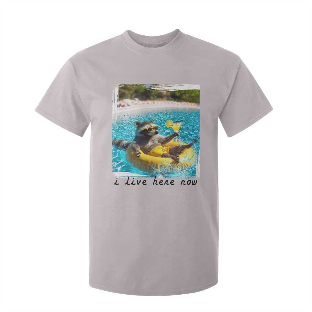 I Live Here Now Raccoon T Shirt For Kid Funny Summer Vacation Meme TS14 Ice Gray Print Your Wear